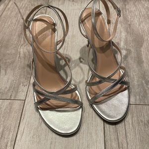 J crew strappy silver heel